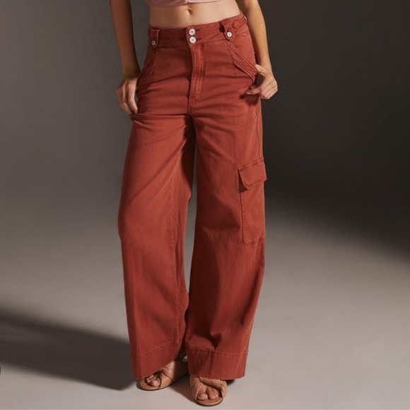 Anthropologie Pilcro High Rise Wide Leg Stretch Pants Red Women’s Size 24 Tall - Picture 1 of 7